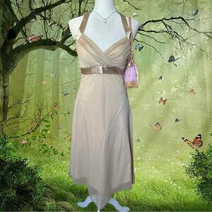 Y2K 90s Brand New With Tags Gold Shimmery Halter Dress By Trixxi Size S